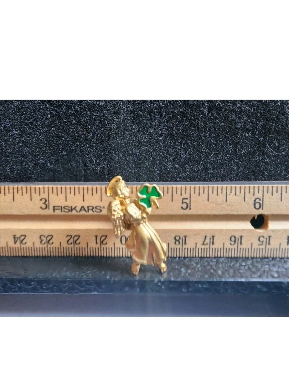 Vintage Gold Tone Angel With Shamrock Pinback Used Marked ACG